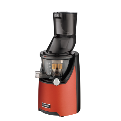 Vista em ângulo Kuvings EVO820 Extrator de Sumo Cold Press Vermelho