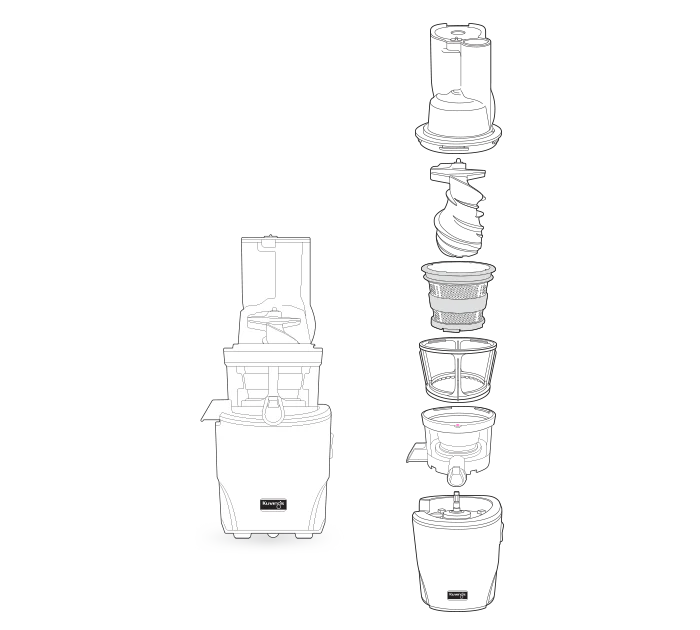 Vista de despiece Kuvings REVO830 Slow Juicer